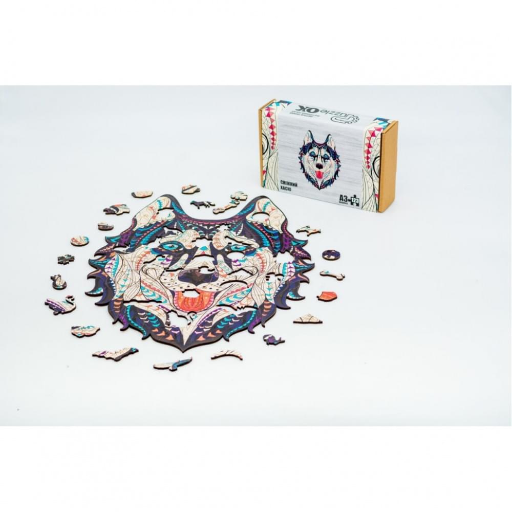 Фігурний дерев'яний пазл A3 "Сніжний хаскі" PuzA3-00902, 123 елемента