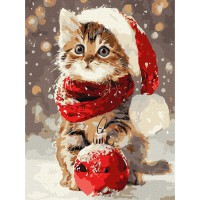 Картина за номерами "Кошеня і новорічна прикраса" ©art_selena_ua KHO6845, 30х40 см