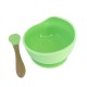 Силіконова тарілка на присосці з дерев'яною ложкою MGZ-0103(Green) 300 мл