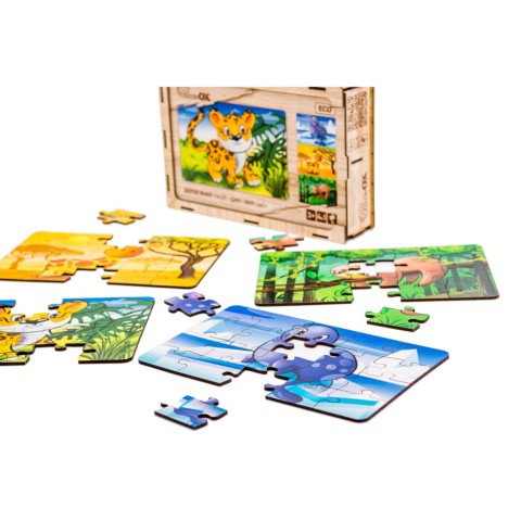 Дерев’яний дитячий пазл 4в1 "Дикі звірі" Puz-58714, 80 елементів