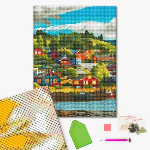 Алмазна мозаїка "Селище біля озера" RDBS7013, 30х40 см