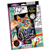 Набір для творчості Оксамитова розмальовка фломастерами VLV-01, 10 видів Кошеня