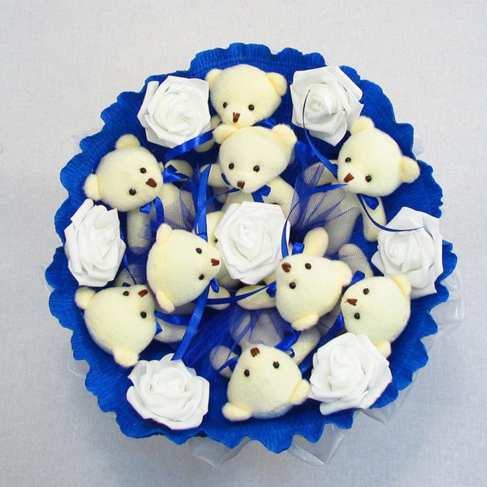 Букет з м'яких іграшок 9 ведмедиків 5339IT синій