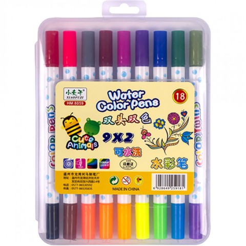 Набір двоколірних фломастерів 9 штук 18 кольорів 8059-18 в пластиковому боксі