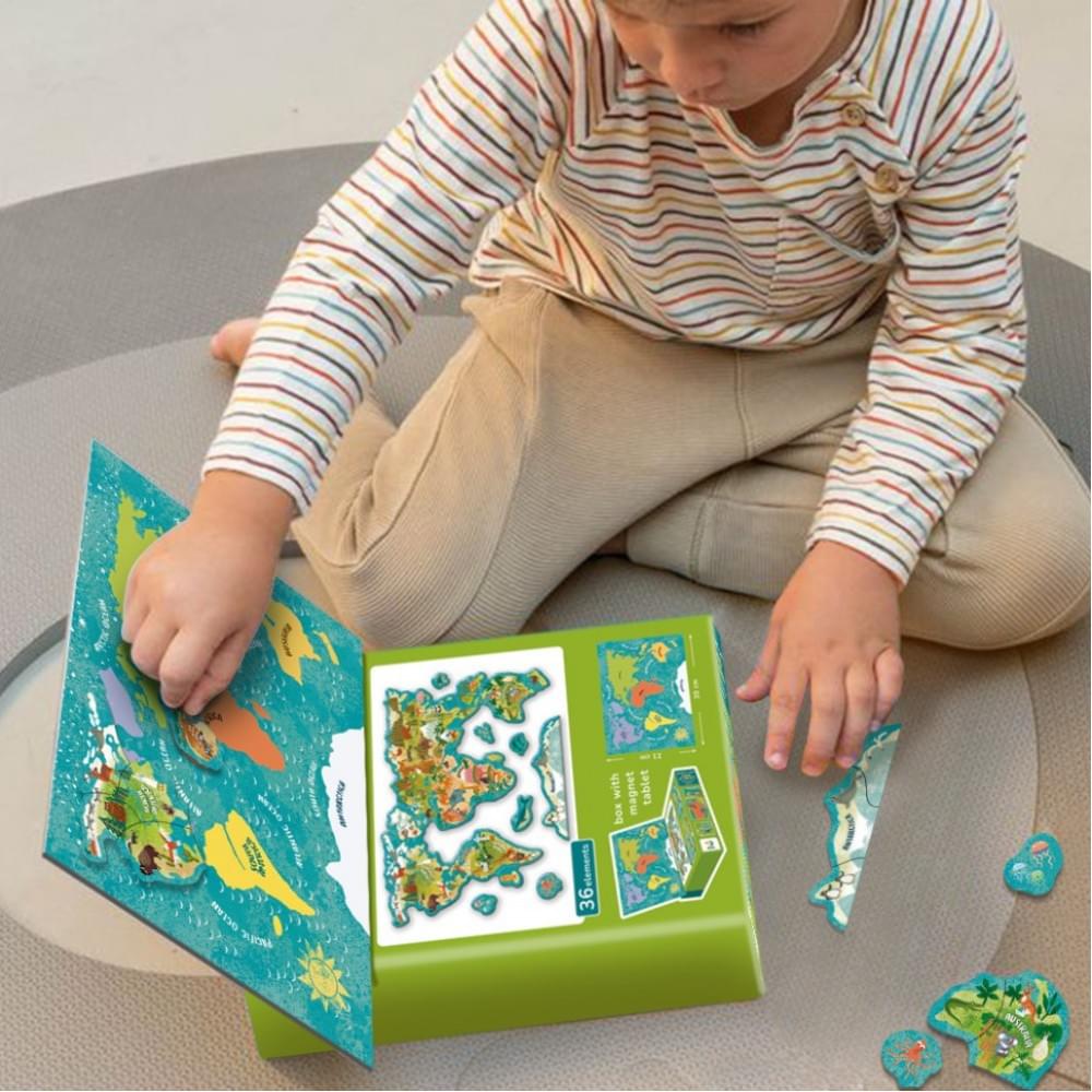 Дитяча магнітна мапа світу тварини DoDo Toys 200267, 36 елементів