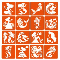 Набір трафаретів для біо-тату "Русалки" mermaids-6x6-16, 16 трафаретів