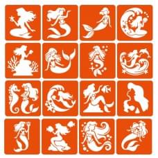 Набір трафаретів для біо-тату "Русалки" mermaids-6x6-16, 16 трафаретів
