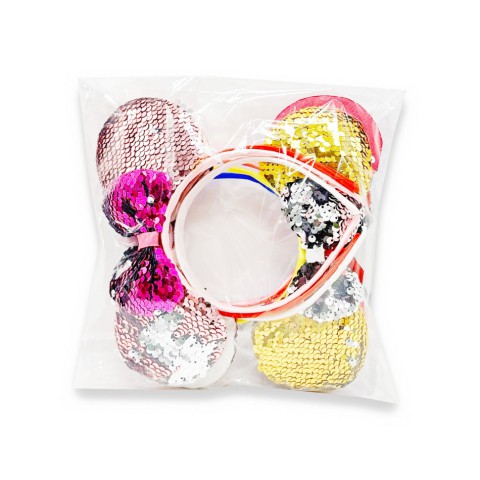 Набір обідків для волосся "Міккі" 0106-264 вушка в паєтках, 6 штук