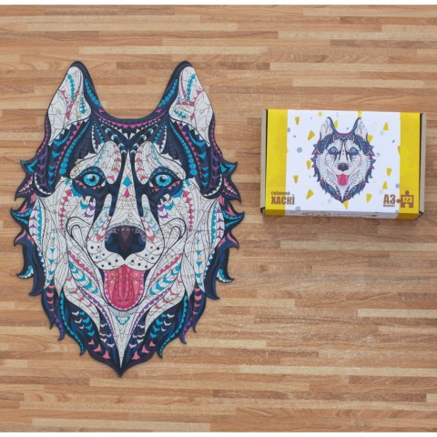 Фігурний дерев'яний пазл A3 "Сніжний хаскі" PuzA3-00902, 123 елемента