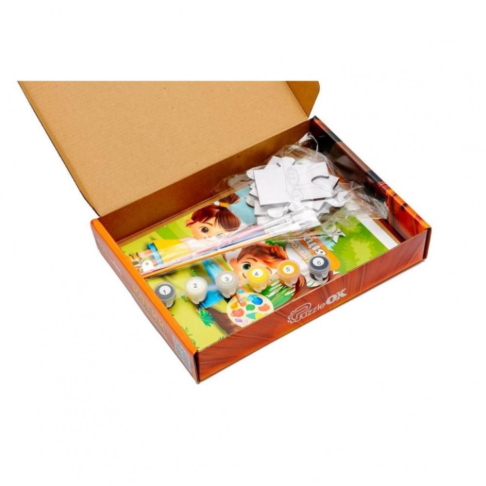 Деревʼяний пазл-розмальовка А5 "Котик" Puz-22938 пензлик, фарби, клейка плівка