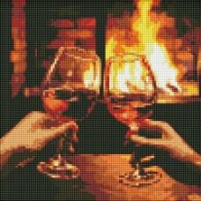 Алмазна мозаїка "Гріємось біля каміна" AMO7859 30х30 см