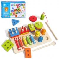 Дерев'яна іграшка Багатофункціональна дошка "Гео-Мелодії" MD 0855 геометрика, ксилофон