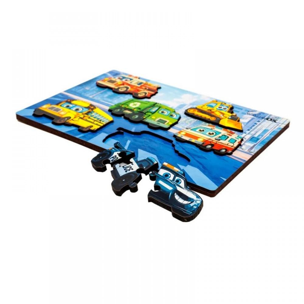 Дерев'яний пазл-вкладиш "Розумний світ: Міський транспорт" Puz-88747 А5, 18 елементів