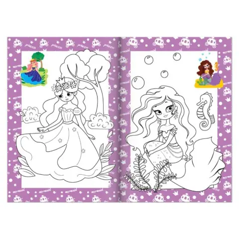 Книжка розмальовка "Принцеси та русалки" РМ-48-43 с цветными подсказками