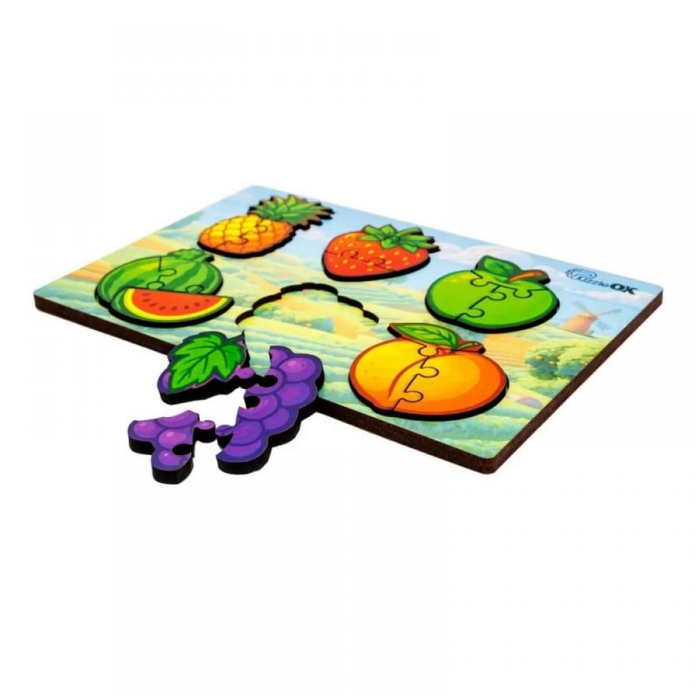 Дерев'яний пазл-вкладиш "Розумний світ: Веселі фрукти" Puz-88749 А5, 18 елементів