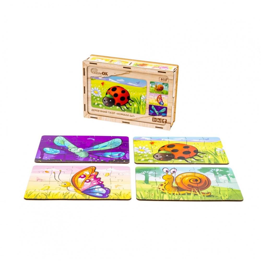 Дерев’яний дитячий пазл 4в1 "Комахи" Puz-59557, 80 елементів