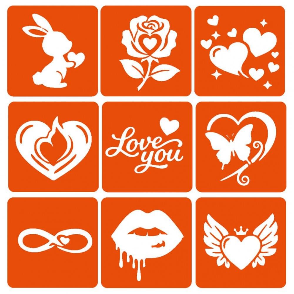 Набір хни з трафаретами для біо-тату №8 henna-set-08, 9 трафаретів