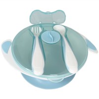 Тарілка на присосці з ложкою та виделкою MGZ-0109(Light-Blue) 350 мл