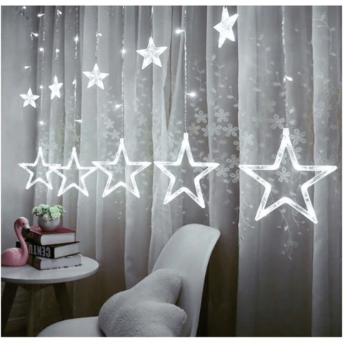 Гірлянда штора "Зірки" ZABI-7 USB 120 L, 3*1 м, USB+батарейка, біла
