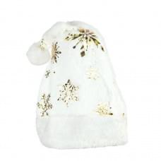Новорічна шапка Святого Миколая 6241-22(Gold-2) білий, золоті сніжинки