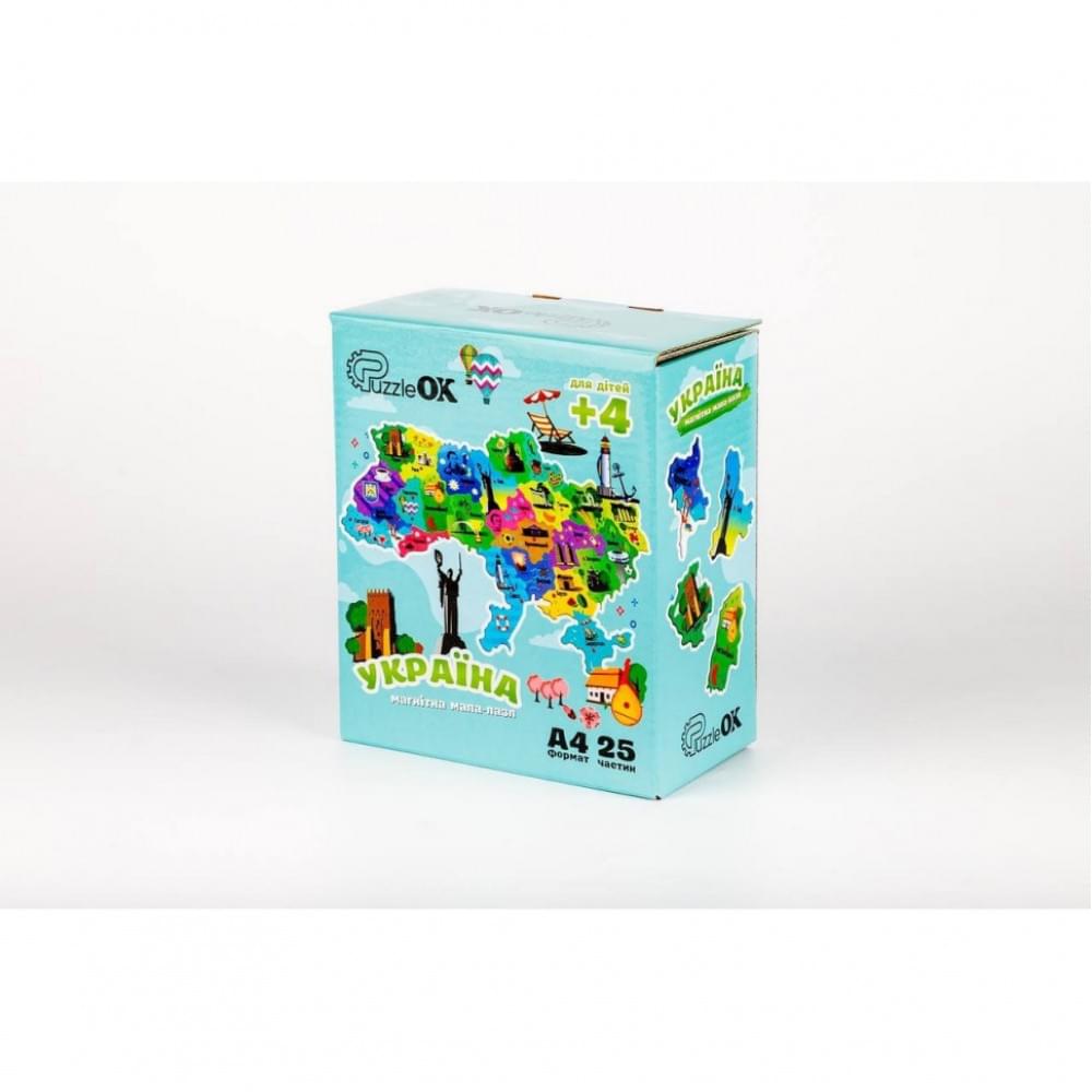 Дерев'яний магнітний пазл А4 "Мапа України" PuzA4-22926, 25 елементів