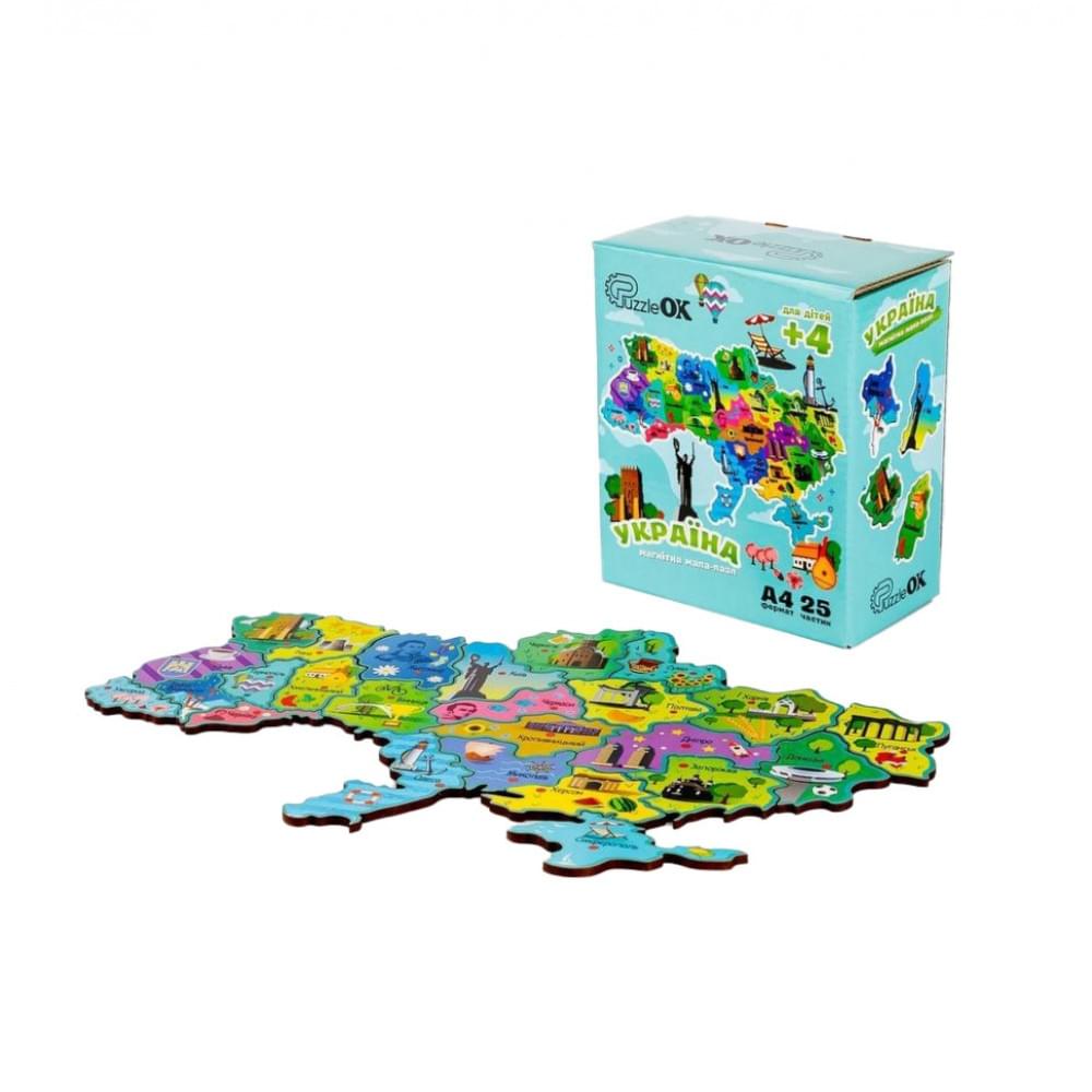 Дерев'яний магнітний пазл А4 "Мапа України" PuzA4-22926, 25 елементів