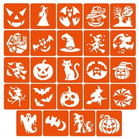 Набір трафаретів для біо-тату "Хелловін №2" Hallowween-2-24, 24 трафарети 6х6 см