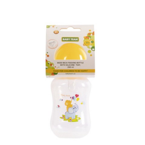 Пляшечка для годування з широким горлом та силіконовою соскою 1002 жовтий 250 мл