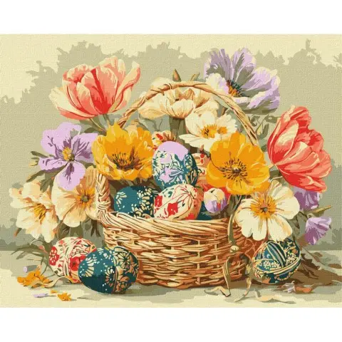 Картина за номерами "Великодній кошик з квітами" ©art_selena_ua KHO5186, 40х50 см