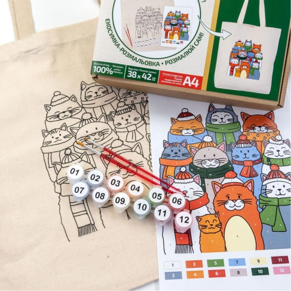 Набір для розфарбовування еко-сумки "Коти в шапках" N0003646