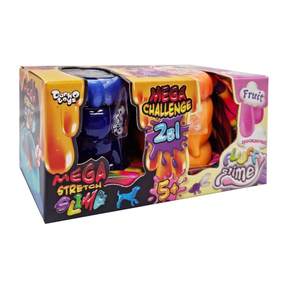 В'язка маса "2 в 1 "Mega Stretch Slime" та "Fluffy Slime" FLS-03-01U укр Синьо-жовтогарячий