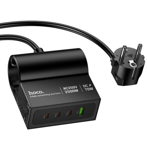 МЗП Hoco AC34 Win 2 position 70W QC+PD (1USB-A/3C/1Socket) (1.5m) Black