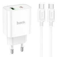 МЗП Hoco C80A Plus Rapido PD20W+QC3.0 (1USB-A/1C) + кабель Type-C to Type-C White