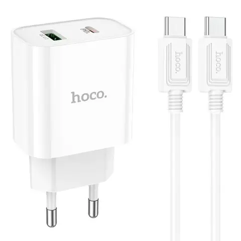 МЗП Hoco C80A Plus Rapido PD20W+QC3.0 (1USB-A/1C) + кабель Type-C to Type-C White
