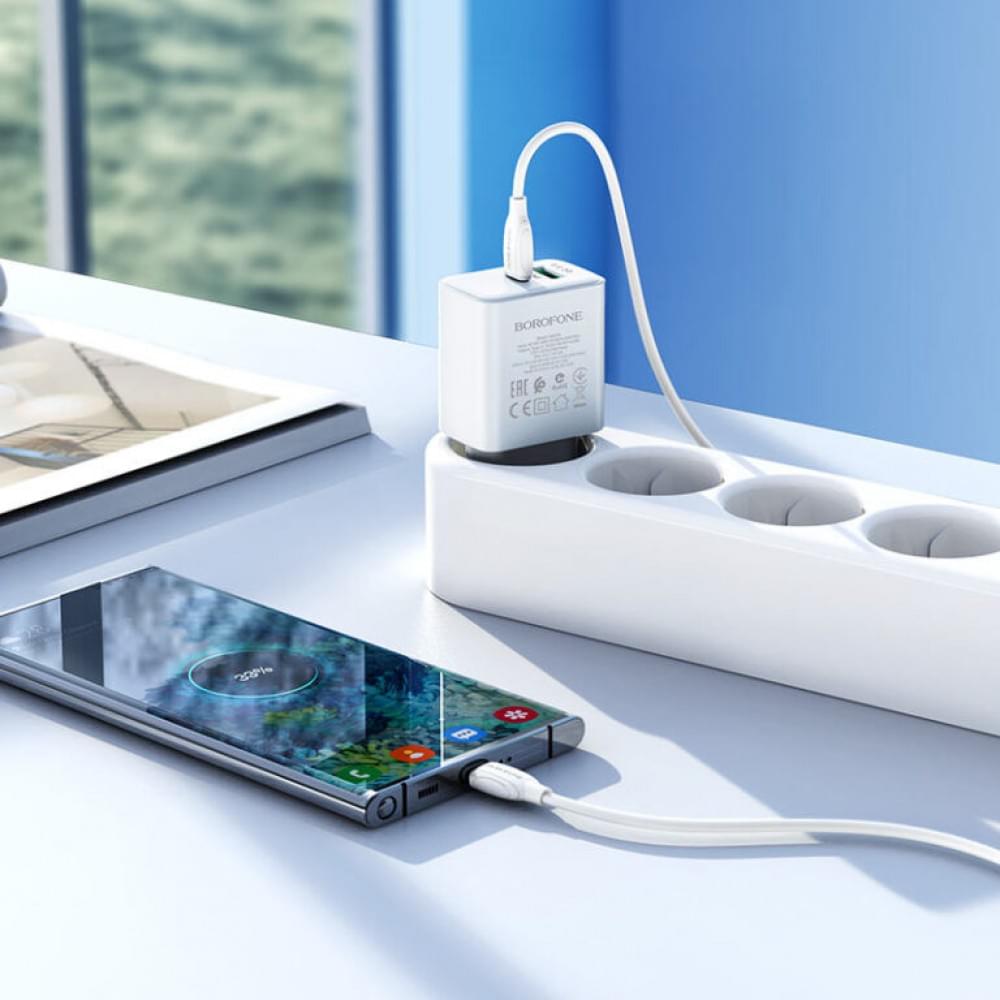 МЗП Borofone BA67A PD20W+QC3.0 (1USB-A/1C) + кабель Type-C to Type-C Білий