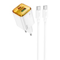 МЗП Hoco N52 Monsoon PD20W+QC3.0 (1USB-A/1C) + кабель Type-C to Type-C White