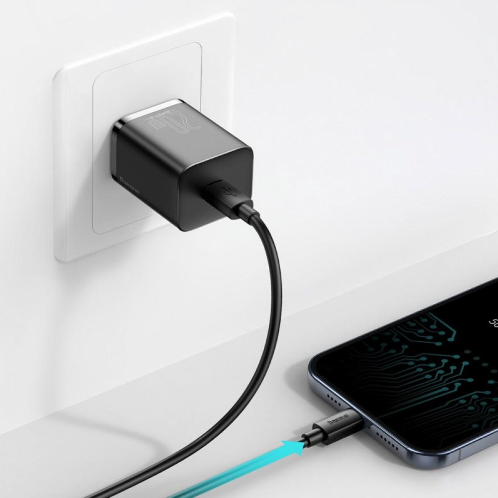 МЗП Baseus Super Si Quick Charger 1C 20W + кабель Type-C to Lightning (TZCCSUP-B) Чорний