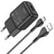 МЗП Hoco C96A (1USB/2.1A) + кабель USB to Type-C Black