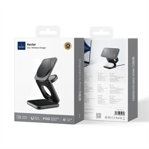 БЗП WIWU Wi-W035 Kevlar Mag Go 3 in 1 wireless charger Black