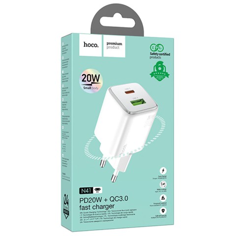 МЗП Hoco N41 Almighty PD20W+QC3.0 (1USB-A/1C) White