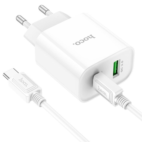 МЗП Hoco C80A Plus Rapido PD20W+QC3.0 (1USB-A/1C) + кабель Type-C to Type-C White
