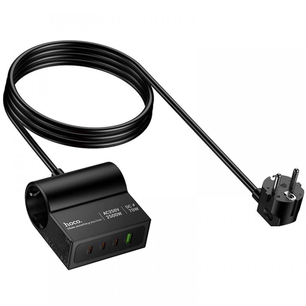МЗП Hoco AC34 Win 2 position 70W QC+PD (1USB-A/3C/1Socket) (1.5m) Black