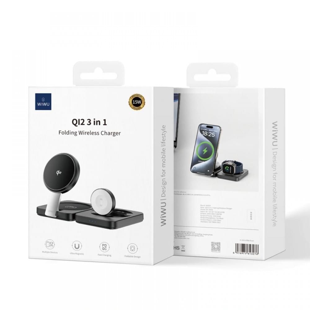 БЗП WIWU Wi-W028 QI2 3 in 1 wireless charger Black