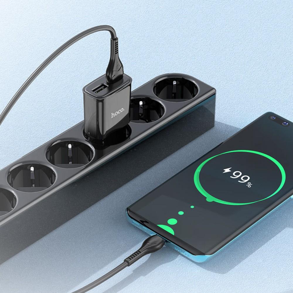 МЗП Hoco C88A Star round 2.4A (2USB-A) + кабель USB to Type-C Чорний