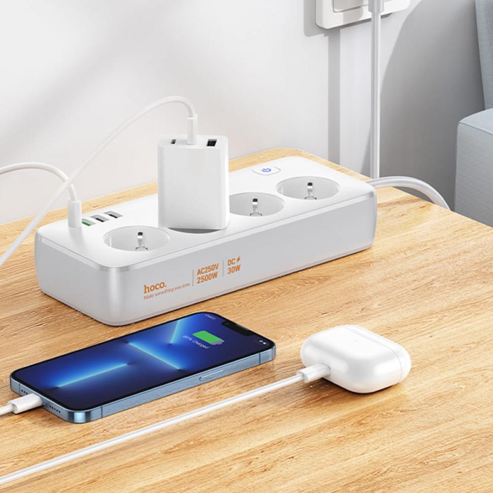 Удлинитель Hoco AC22 Sunlight (PD30W/1C/3A/4xSocket) (1.5m)