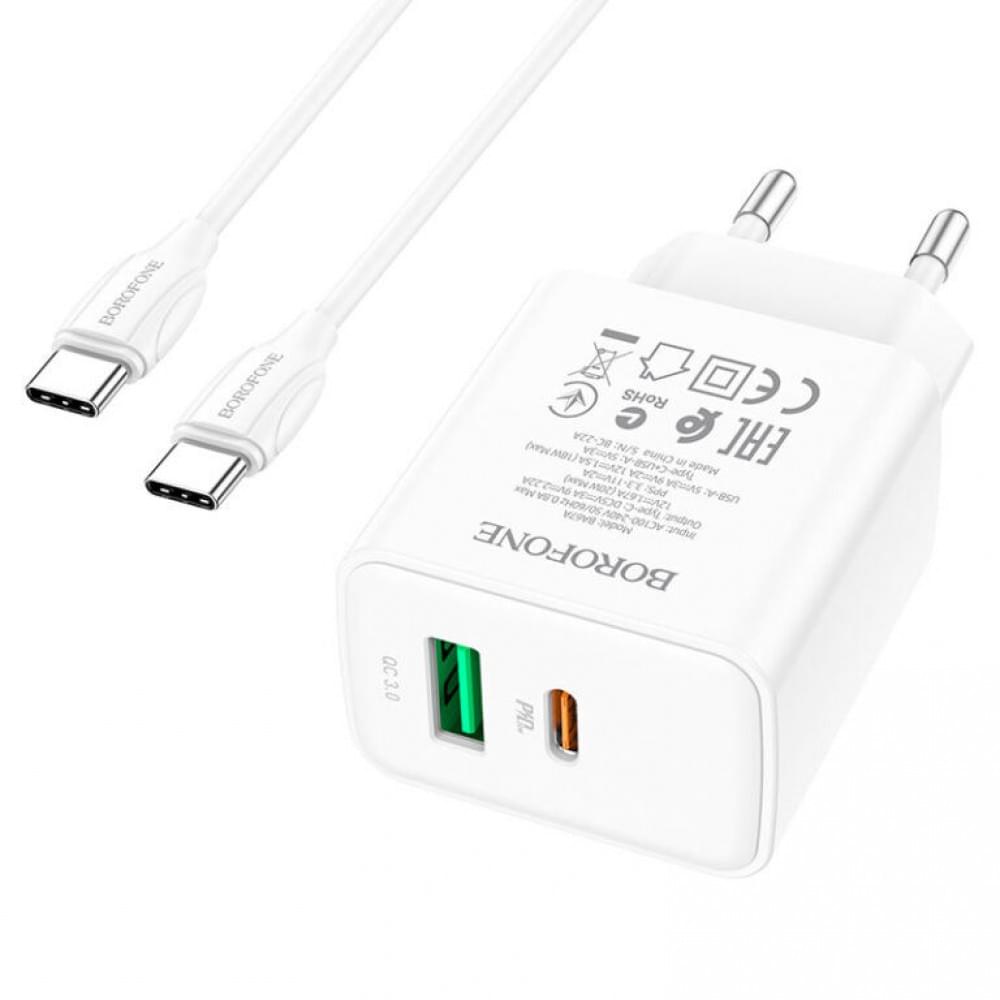 МЗП Borofone BA67A PD20W+QC3.0 (1USB-A/1C) + кабель Type-C to Type-C Білий