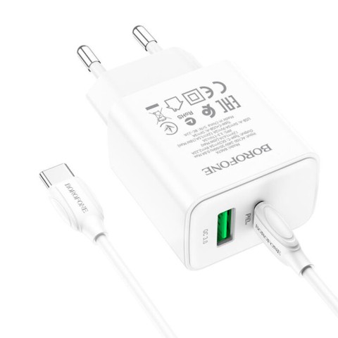 МЗП Borofone BA67A PD20W+QC3.0 (1USB-A/1C) + кабель Type-C to Type-C Білий