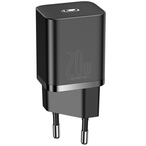 МЗП Baseus Super Si Quick Charger 20W (1USB-C) + кабель Type-C to Lightning (TZCCSUP-B) Чорний