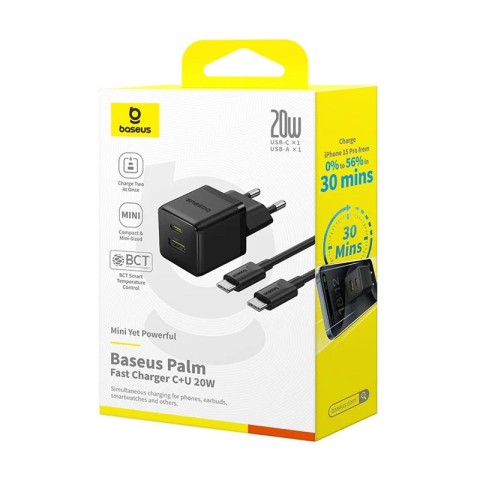 МЗП Baseus Palm Fast Charger 20W (1USB-A/1C) + кабель Type-C to Type-C (P10111608) Cluster Black