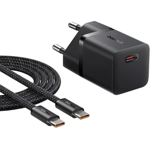 МЗП Baseus GaN5 Fast Charger (mini) PD25W (1USB-C) + кабель Type-C to Type-C (P10110909113) Cluster Black